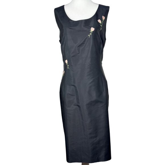 Rena Rowan 100% Silk Womens Dress Plus Size 20W Black Sleeveless Embroidered - Picture 2 of 9